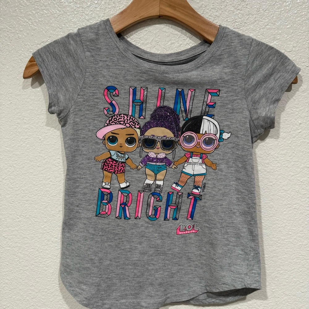 Kids LOL Surprise Girls Gray Pink Shine Bright Doll Graphic T-Shirt S 6
